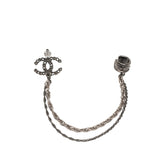 シャネル ココマーク スタッド 片耳のみ カフチェーンピアス シルバー ブラック メタル ラインストーン レディース CHANEL 【中古】